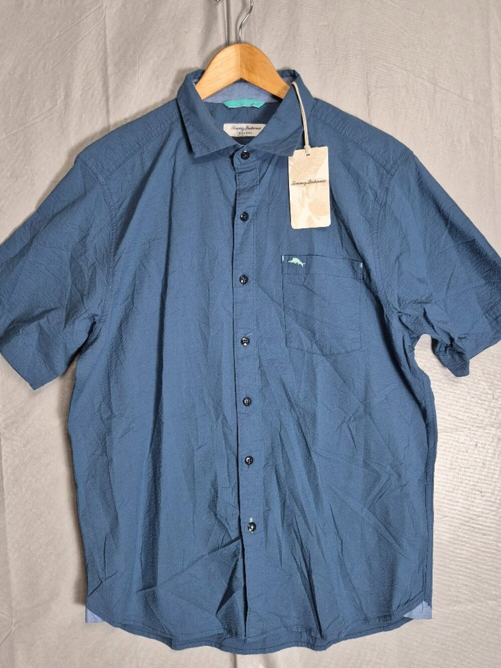 Tommy Bahama Nova Wave Blue Short Sleeve Button-Up Shirt Spread Collar M 0586